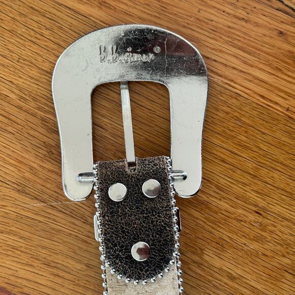 BB Simon Belt Womens Silver Brown Crystal Western Cowboy Rhinestone - Picture 4 of 7